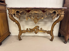 Load image into Gallery viewer, French 1890 Gold Gilt Rococo Style Marble Topped Console