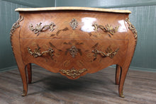 Load image into Gallery viewer, French Inlaid Marble Top Bombe Chest c.1900
