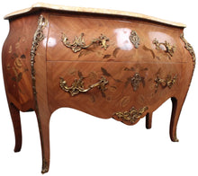 Load image into Gallery viewer, French Inlaid Marble Top Bombe Chest c.1900