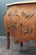 Load image into Gallery viewer, French Inlaid Marble Top Bombe Chest c.1900