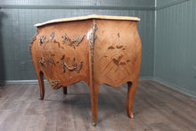 Load image into Gallery viewer, French Inlaid Marble Top Bombe Chest c.1900