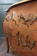 Load image into Gallery viewer, French Inlaid Marble Top Bombe Chest c.1900