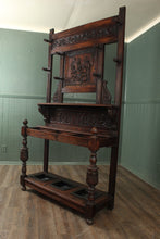 Load image into Gallery viewer, Handcarved Oak European Hallstand c.1900