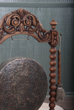 Load image into Gallery viewer, Impressive English Carved Oak Gong and Mallet c.1900