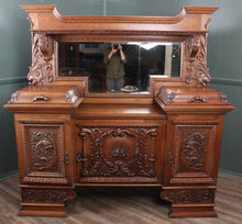 Load image into Gallery viewer, Outstanding English Oak Mirrored Sideboard c.1900
