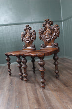 Load image into Gallery viewer, Pair of English Oak Hall Chairs c.1830
