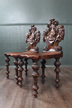 Load image into Gallery viewer, Pair of English Oak Hall Chairs c.1830
