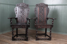 Load image into Gallery viewer, Pair of English Oak Wainscot Chairs dated 1702