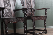 Load image into Gallery viewer, Pair of English Oak Wainscot Chairs dated 1702