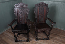 Load image into Gallery viewer, Pair of English Oak Wainscot Chairs dated 1702