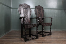 Load image into Gallery viewer, Pair of English Oak Wainscot Chairs dated 1702
