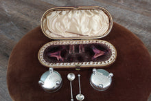 Load image into Gallery viewer, Pair of English Sterling Silver Salt Cellars and Spoons in Box c.1900