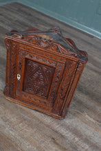 Load image into Gallery viewer, Petite English Carved Oak Hanging Corner Cabinet c.1890