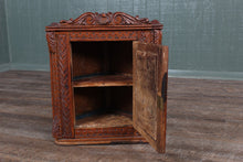 Load image into Gallery viewer, Petite English Carved Oak Hanging Corner Cabinet c.1890