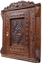 Load image into Gallery viewer, Petite English Carved Oak Hanging Corner Cabinet c.1890