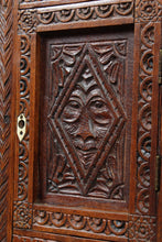 Load image into Gallery viewer, Petite English Carved Oak Hanging Corner Cabinet c.1890