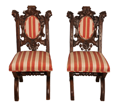 Pair of Heavily Carved Oak Chairs - The Barn Antiques