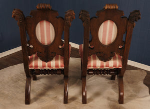 Pair of Heavily Carved Oak Chairs - The Barn Antiques