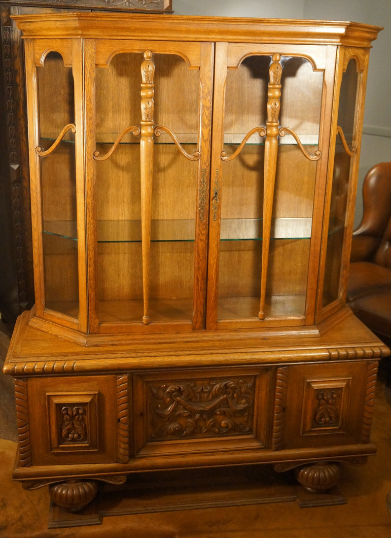 Large Oak Curio Cabinet - The Barn Antiques