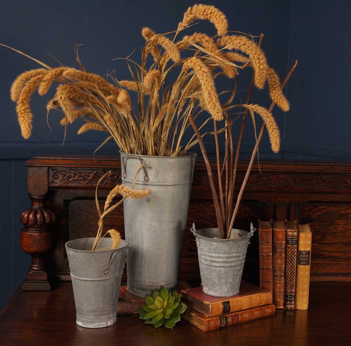 Set of 3 Galvanized Buckets - The Barn Antiques