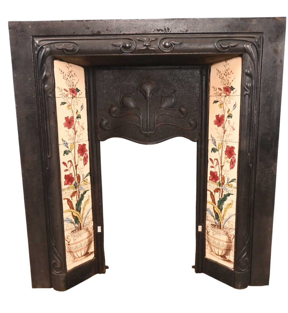 Art Nouveau English Cast Iron Tiled Fire Surround early 1900 - The Barn Antiques