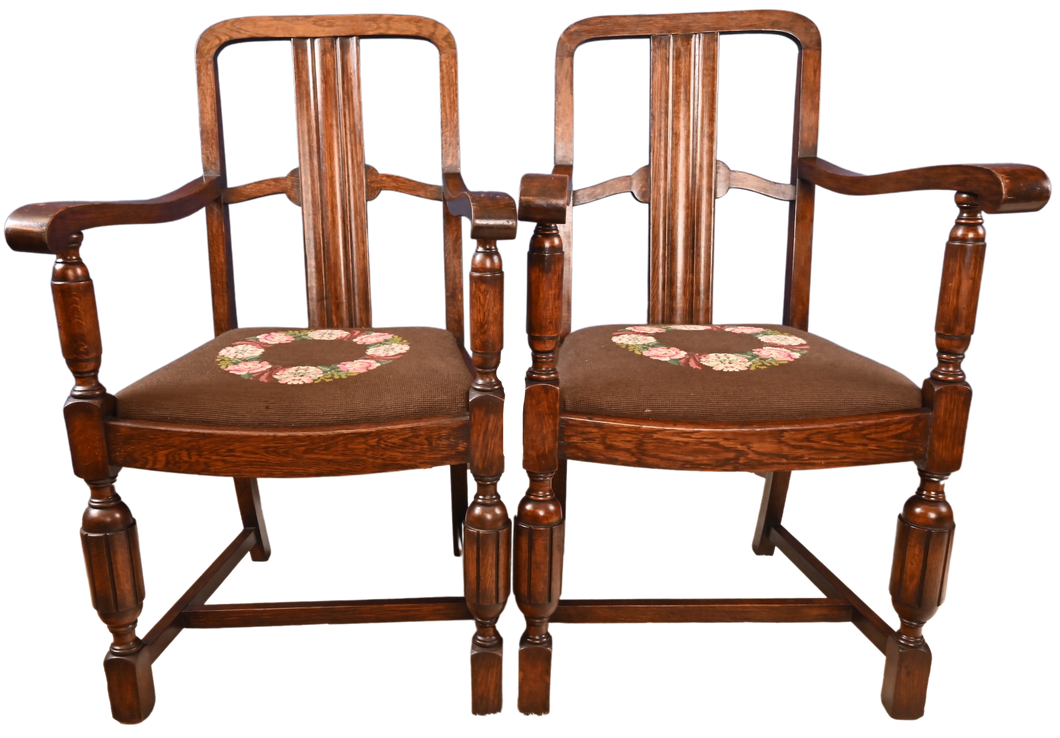 Pair of English Oak His and Hers Captain Chairs c.1920 - The Barn Antiques