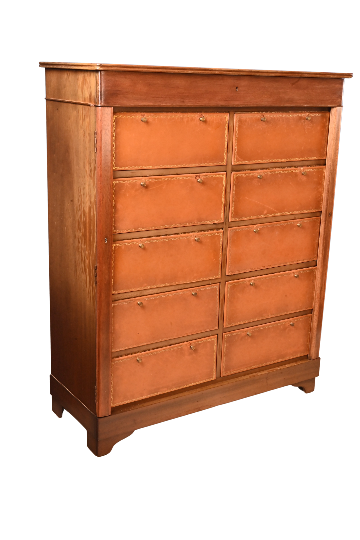 French Walnut Leathered Wellington Document Cabinet - The Barn Antiques