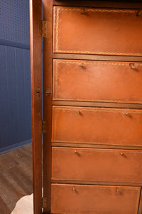 French Walnut Leathered Wellington Document Cabinet - The Barn Antiques