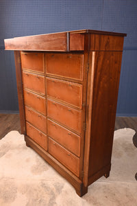 French Walnut Leathered Wellington Document Cabinet - The Barn Antiques