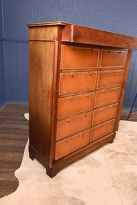 French Walnut Leathered Wellington Document Cabinet - The Barn Antiques