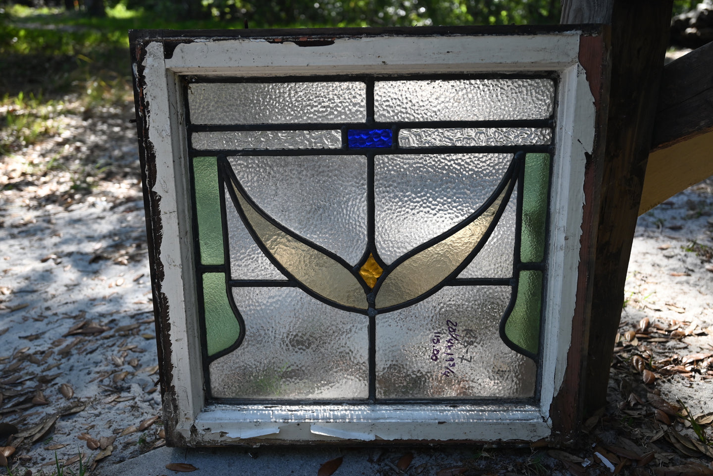 Antique English Stained Glass in Original Frame - The Barn Antiques