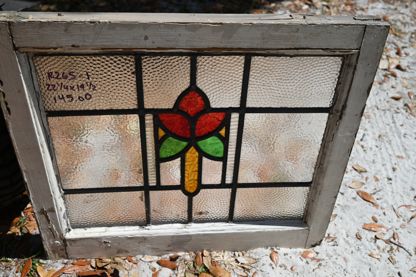 Antique English Stained Glass in Original Frame - The Barn Antiques