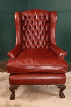 Load image into Gallery viewer, English Leather Chesterfield Wingback with Chippendale Feet - The Barn Antiques