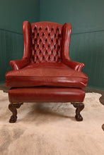 Load image into Gallery viewer, English Leather Chesterfield Wingback with Chippendale Feet - The Barn Antiques