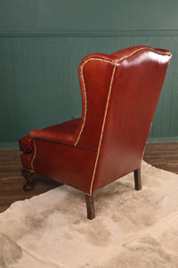 English Leather Chesterfield Wingback with Chippendale Feet - The Barn Antiques