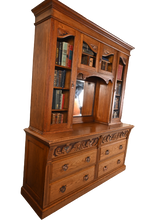 Load image into Gallery viewer, Oak Beveled Glass Bookcase over Drawers - The Barn Antiques