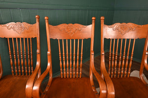 Stunning American Oak Pressed Back Arm Chairs c.1900 - The Barn Antiques