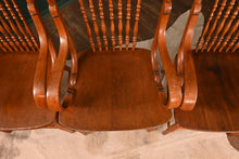 Load image into Gallery viewer, Stunning American Oak Pressed Back Arm Chairs c.1900 - The Barn Antiques