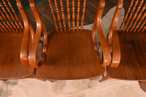 Stunning American Oak Pressed Back Arm Chairs c.1900 - The Barn Antiques