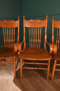 Stunning American Oak Pressed Back Arm Chairs c.1900 - The Barn Antiques