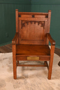 English Oak Chair with Dedication Plaque - The Barn Antiques