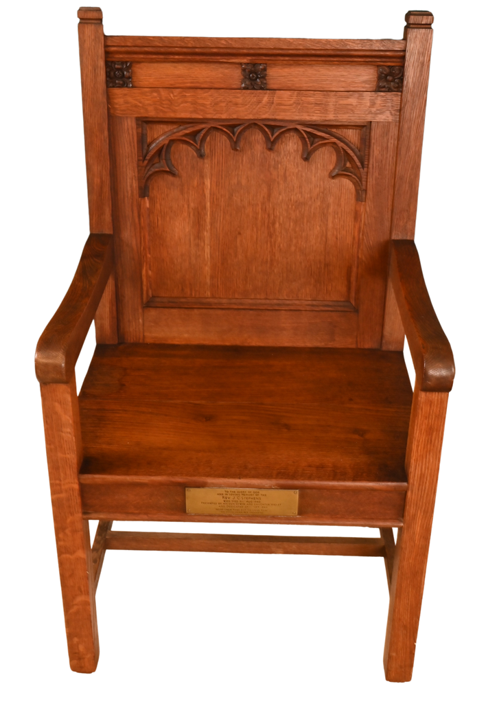 English Oak Chair with Dedication Plaque - The Barn Antiques