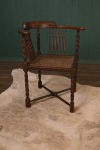 English Mahogany Caned Corner Chair c.1900 - The Barn Antiques