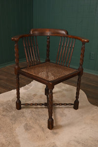 English Mahogany Caned Corner Chair c.1900 - The Barn Antiques