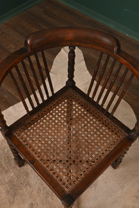 English Mahogany Caned Corner Chair c.1900 - The Barn Antiques