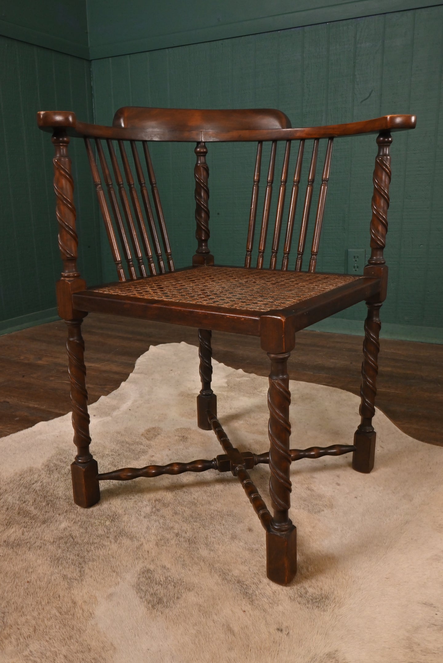 English Mahogany Caned Corner Chair c.1900 - The Barn Antiques