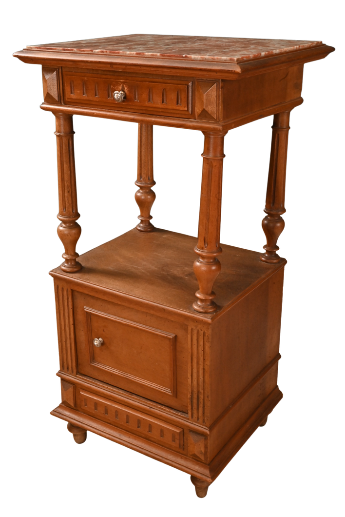 French Walnut Marble Topped Chevet c.1890 - The Barn Antiques