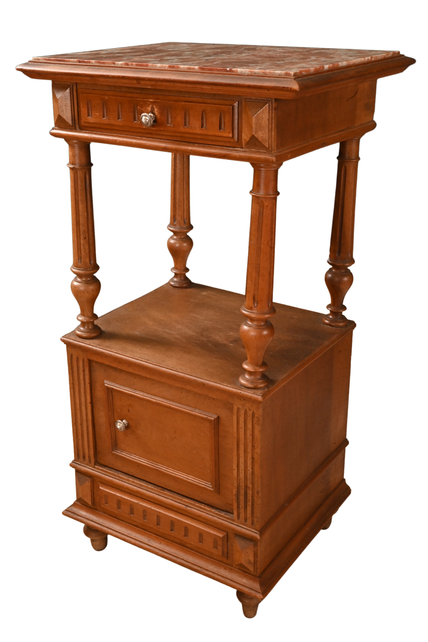 French Walnut Marble Topped Chevet c.1890 - The Barn Antiques