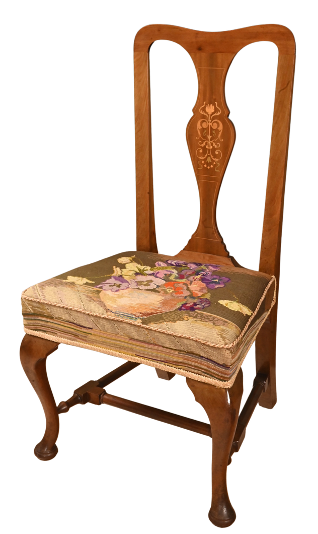 Inlaid English Walnut Needlepoint Chair c.1900 - The Barn Antiques