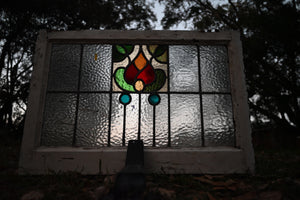 English Stained Glass in Original Frame - The Barn Antiques